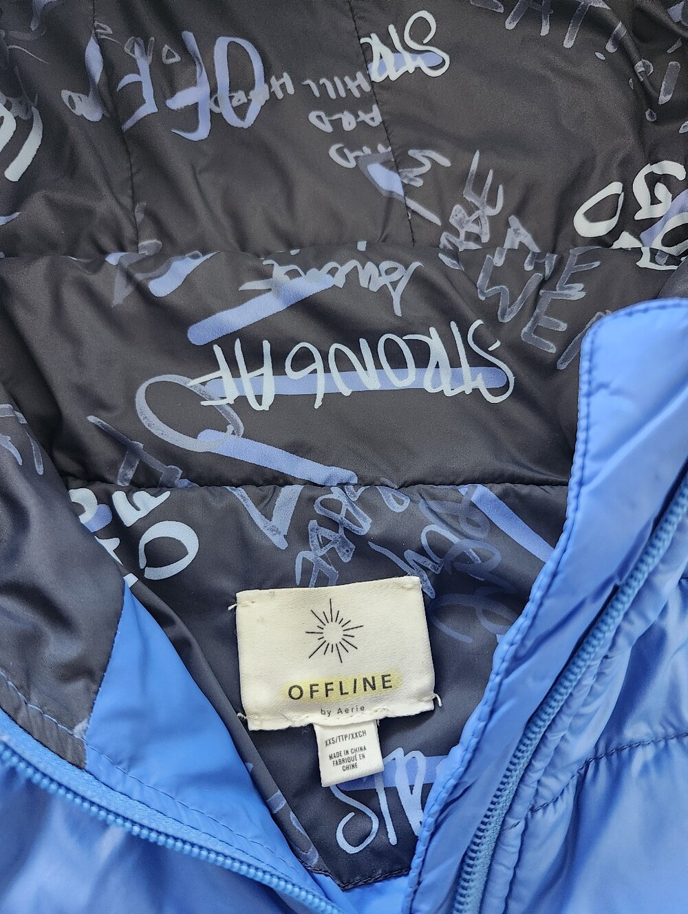 Aerie Loose Fit Blue Hooded Jacket With Thumb Holes